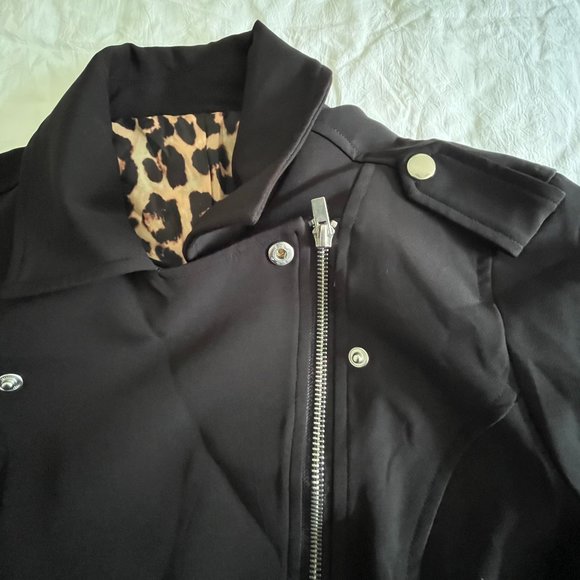 BLACK ZIPPERED LONG SLEEVE LINED CROP JACKET CASUAL WORK WOMEN BIKER JACKET - Picture 6 of 10